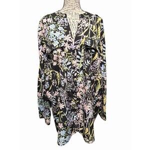 Calvin Klein Women’s  Black Floral Button Down Plus M Cottagecore Business